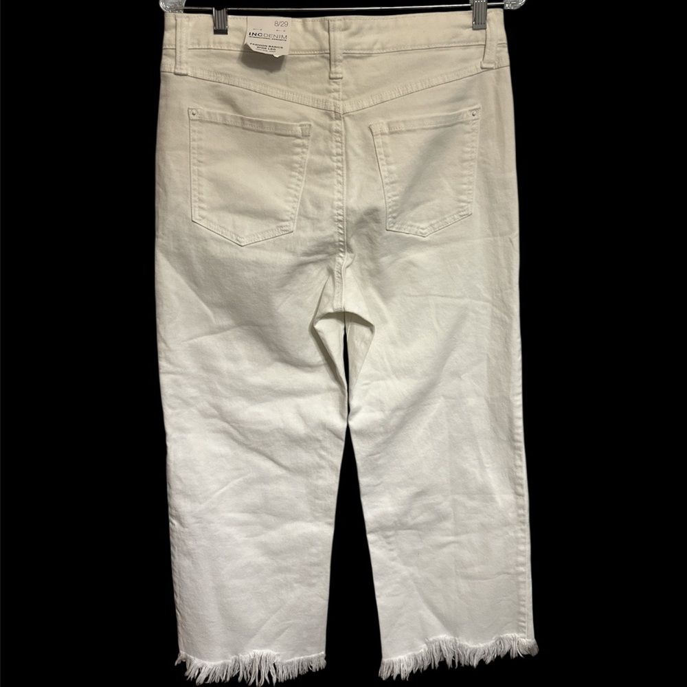 NWT INC DENIM WOMENS WIDE LEG HIGH RISE CROP BRIGHT WHITE FRAYED 8/29 - Picture 2 of 9